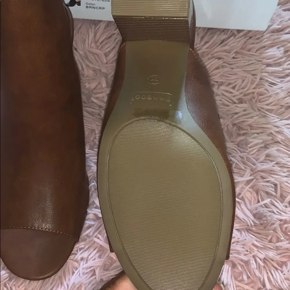 Bamboo brown Peep Toe sling back bootie 9-9.5 - Picture 3 of 6